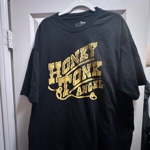 Very oversized Black T-Shirt with Gold Honky Tonk Angel Print